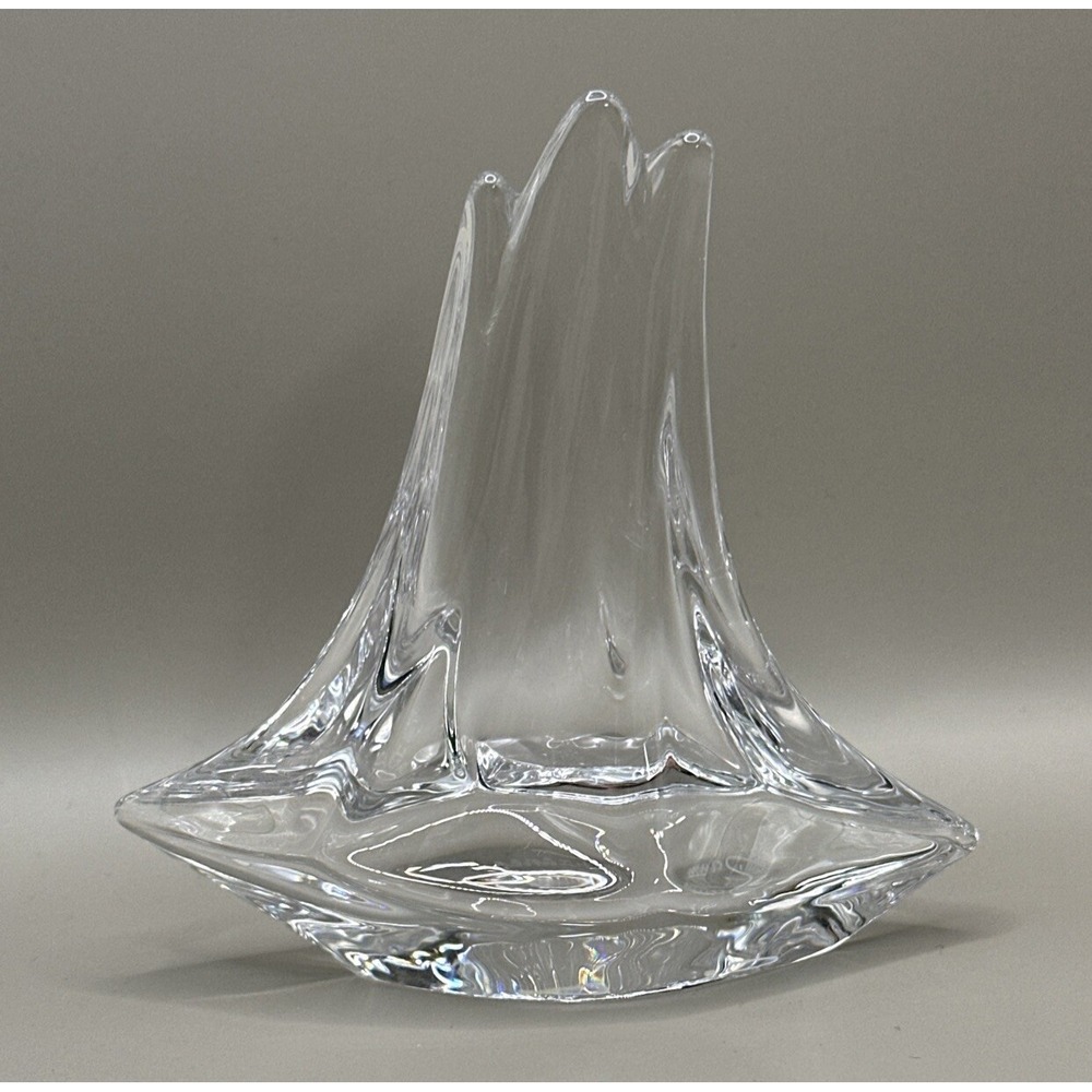 Daum French Sailboat Paperweight Art Glass/Crystal Three Mast Sculpture 4"